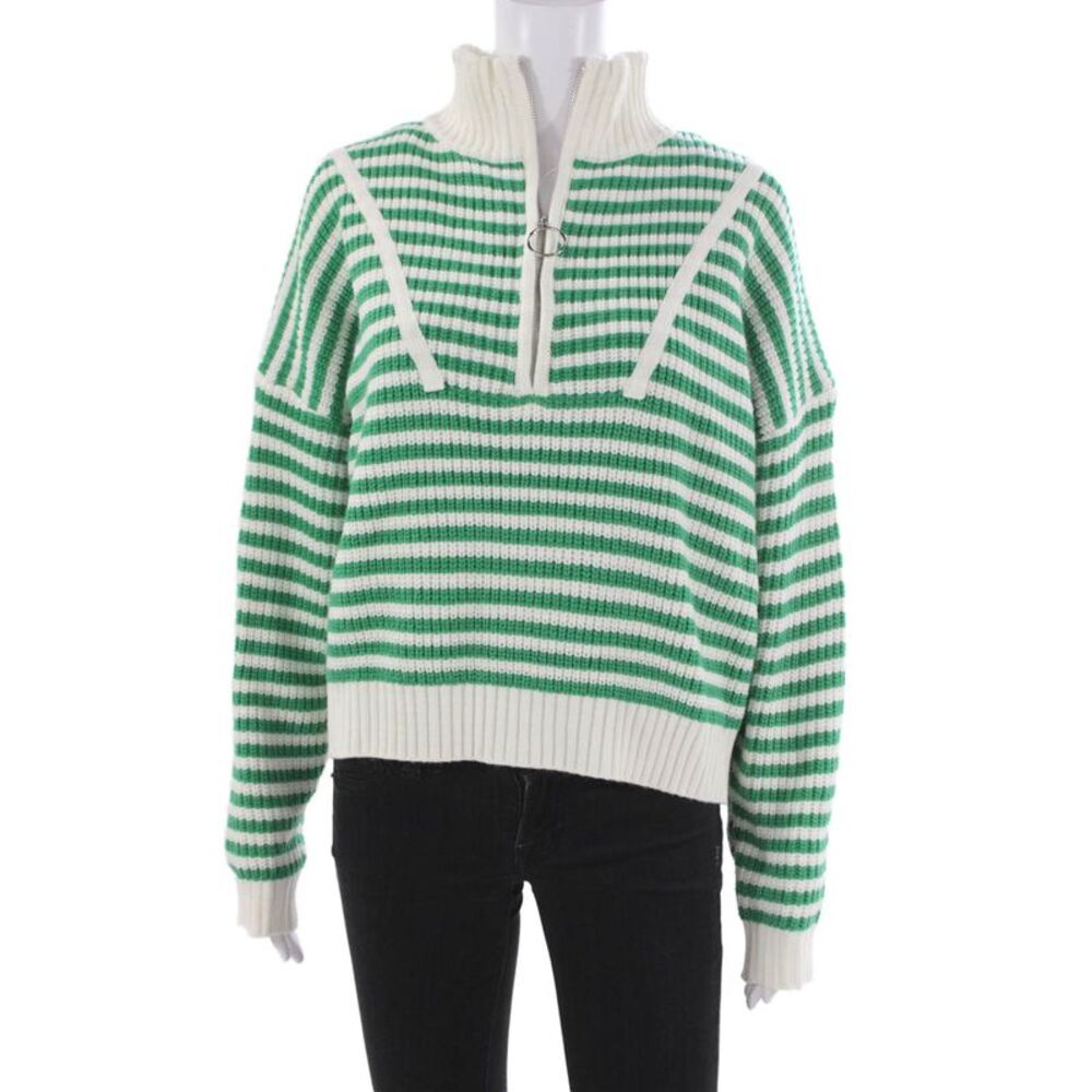 Creamon Womens Pullover Sweater Green Turtleneck Striped Acrylic Bust 42 Size S